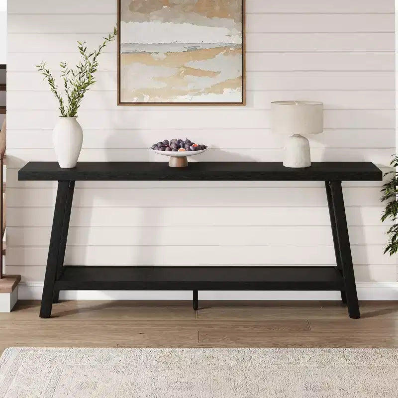 71 Extra Long Farmhouse Console Table, 2-Tier Rectangular Brown Entryway Sofa Table, Sturdy Wood Accent Furniture for Living Room & Hallway