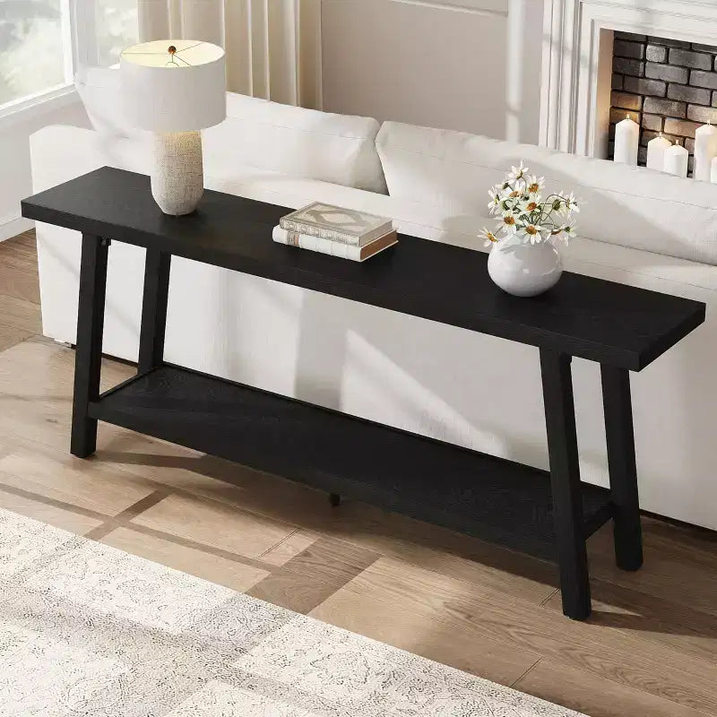 71 Extra Long Farmhouse Console Table, 2-Tier Rectangular Brown Entryway Sofa Table, Sturdy Wood Accent Furniture for Living Room & Hallway