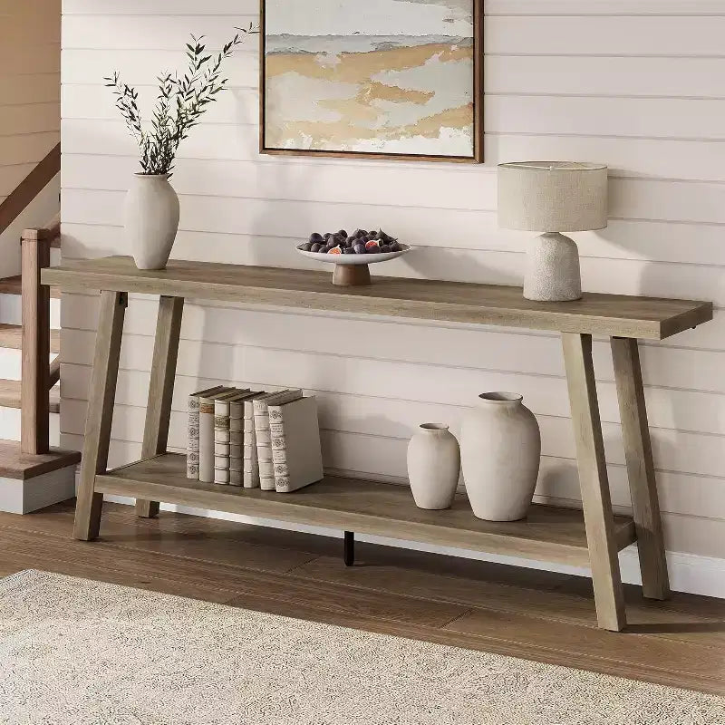Table console de ferme extra longue de 71", table de canapé rectangulaire marron à 2 niveaux pour entrée, meuble d'appoint robuste en bois pour salon et couloir