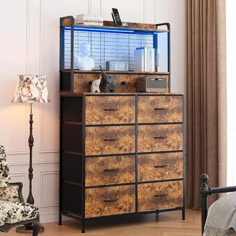 Dresser with 11 Fabric Drawers, Industrial Storage Organizer, Anti-Tipping Design, for Bedroom, Living Room