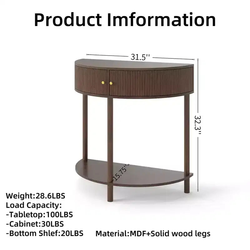 GDFStudio Kaveh Modern Wave-Pattern Half-Moon Wooden Console Table with 2 Drawers and Open Shelf
