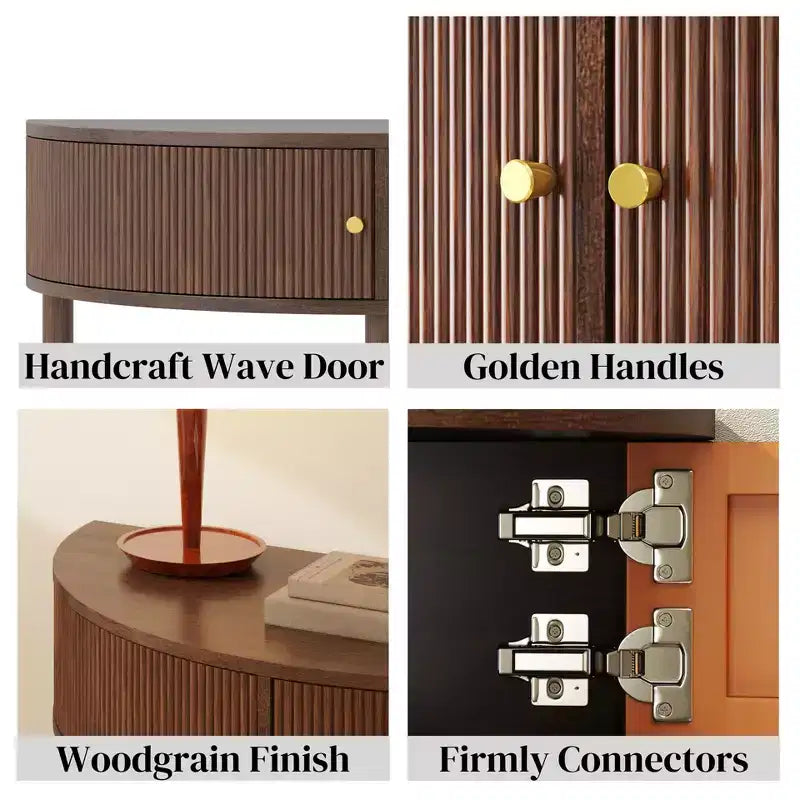 GDFStudio Kaveh Modern Wave-Pattern Half-Moon Wooden Console Table with 2 Drawers and Open Shelf