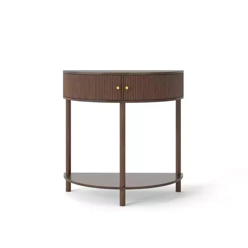 GDFStudio Kaveh Modern Wave-Pattern Half-Moon Wooden Console Table with 2 Drawers and Open Shelf