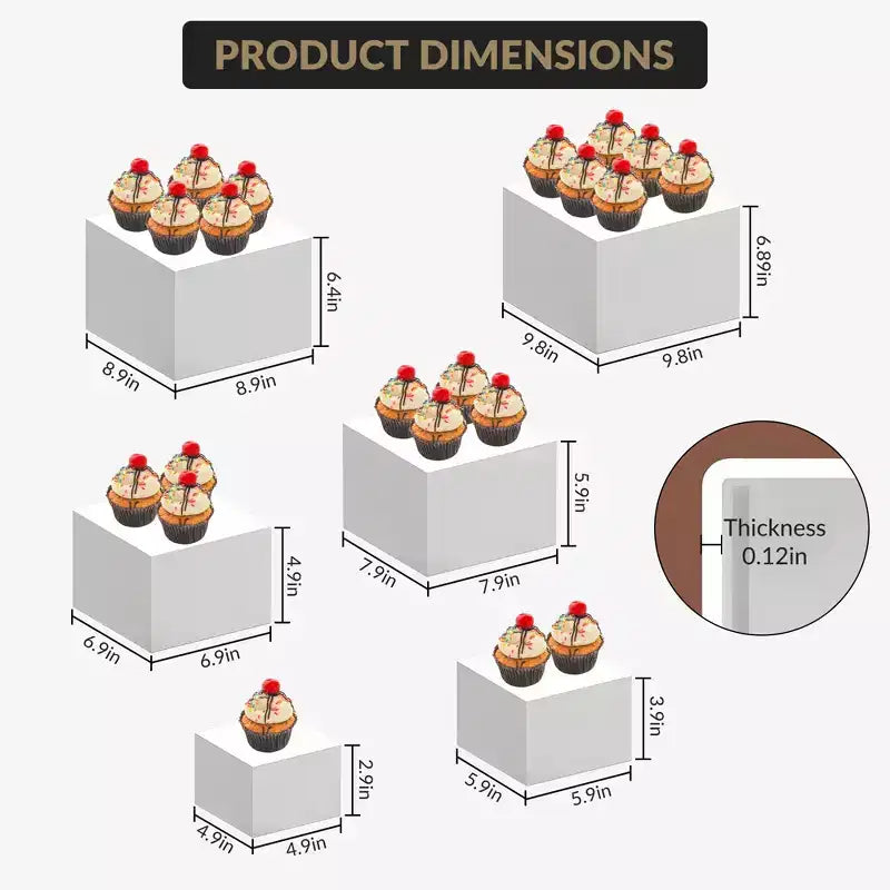 Versatile 6-Piece Display Riser Set Multi-Size Food Display Stands for Dessert Buffet Retail Events Styling