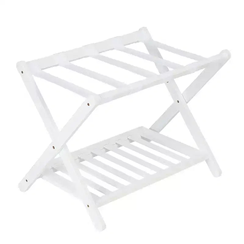 Folding Bamboo Luggage Rack with Storage Shelf 5 Durable Nylon Straps Holds 150 lbs Space-Saving Stand for Bedroom Guest Room Hotel