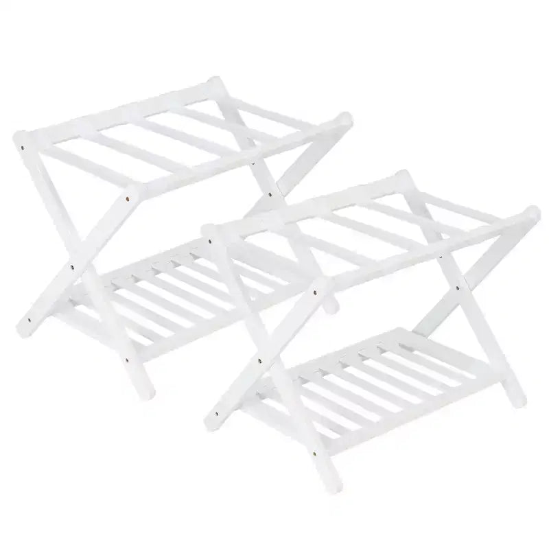 Folding Bamboo Luggage Rack with Storage Shelf 5 Durable Nylon Straps Holds 150 lbs Space-Saving Stand for Bedroom Guest Room Hotel