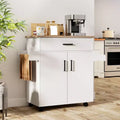 Costway Kitchen Island Cart with Drawer, 2 Doors, Spice Rack, Towel Bar, 2 Lockable Wheels White