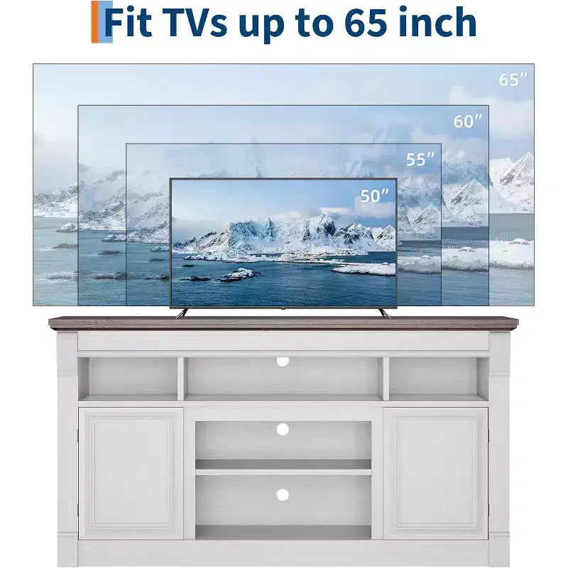 Farmhouse Fireplace TV Stand, Wooden Entertainment Center with Storage Cabinets, for Living Room, Home