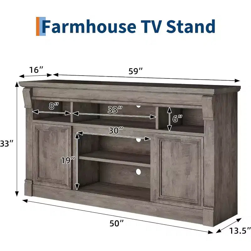 Farmhouse Fireplace TV Stand, Wooden Entertainment Center with Storage Cabinets, for Living Room, Home