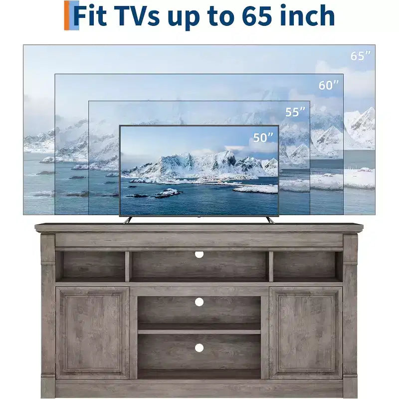 Farmhouse Fireplace TV Stand, Wooden Entertainment Center with Storage Cabinets, for Living Room, Home