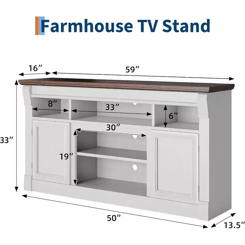 Farmhouse Fireplace TV Stand, Wooden Entertainment Center with Storage Cabinets, for Living Room, Home