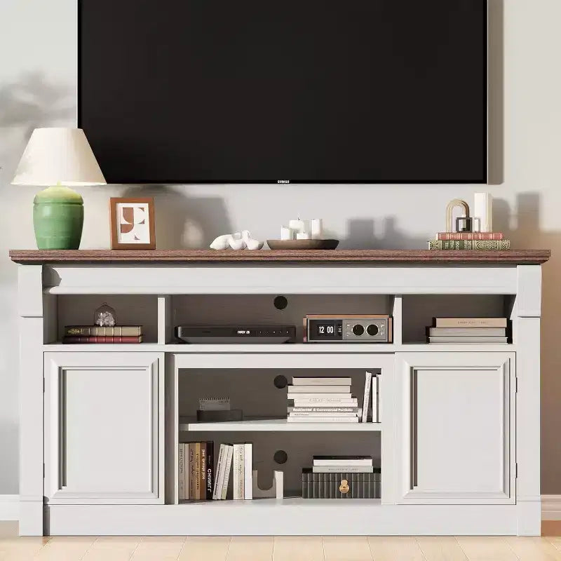 Meuble TV de cheminée de ferme, centre de divertissement en bois avec placards de rangement, pour salon, maison