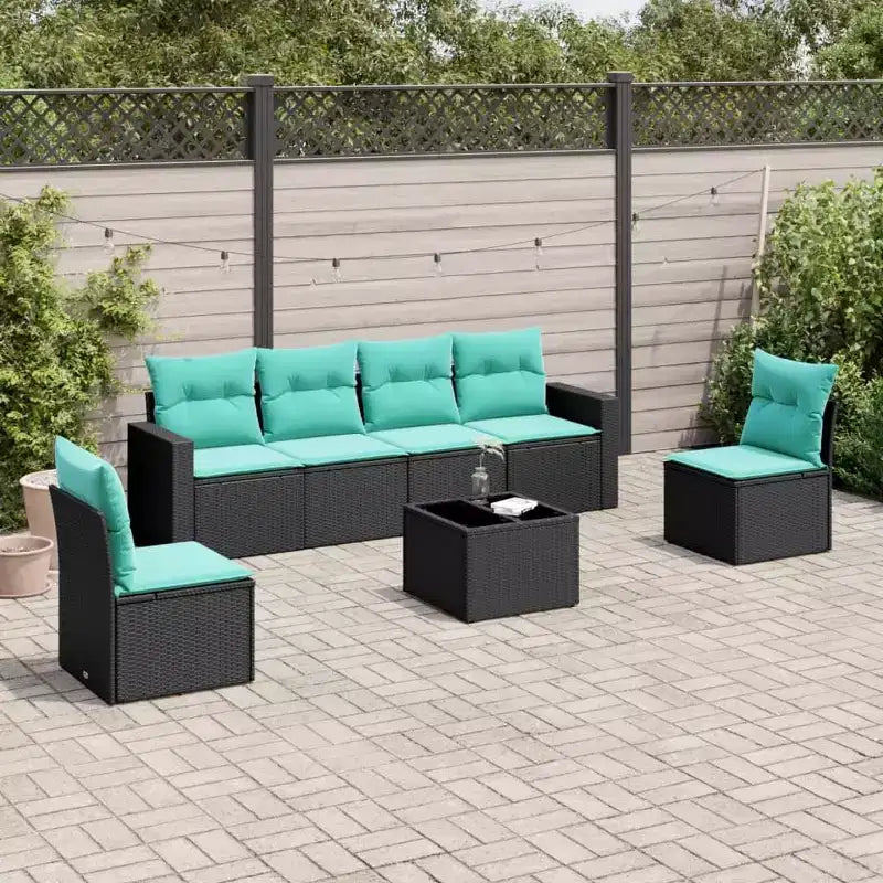vidaXL 7 Piece Patio Sofa Set with Cushions Black Poly Rattan