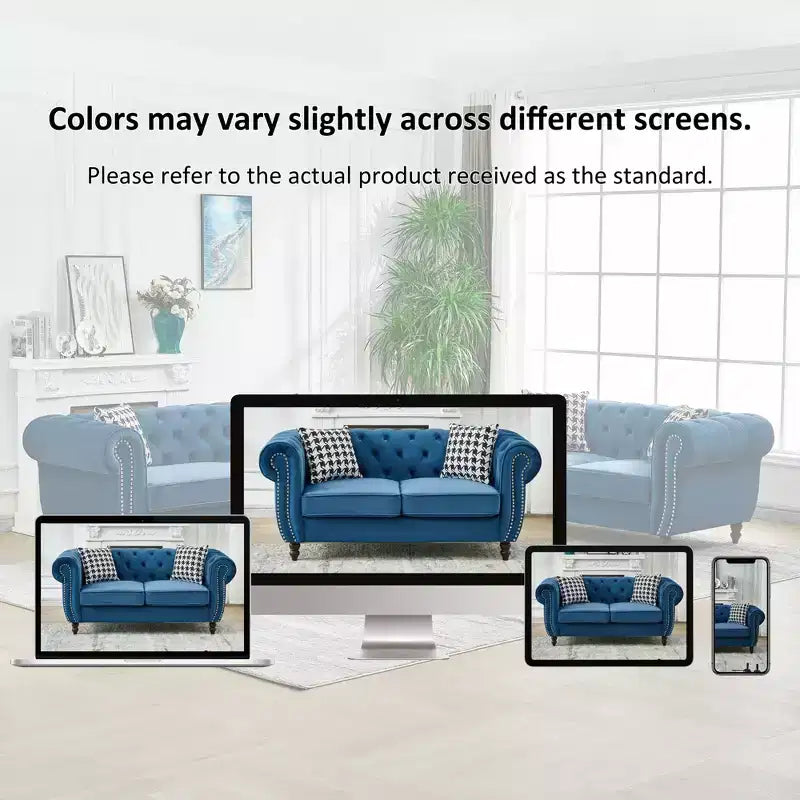 GDFStudio Jenifer Chesterfield Velvet Upholstered Sofa with Roll Armrest and Nailhead