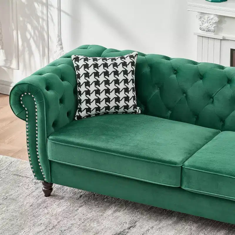 GDFStudio Jenifer Chesterfield Velvet Upholstered Sofa with Roll Armrest and Nailhead