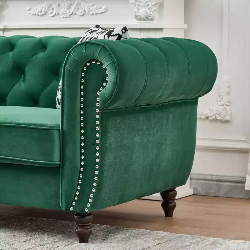 GDFStudio Jenifer Chesterfield Velvet Upholstered Sofa with Roll Armrest and Nailhead