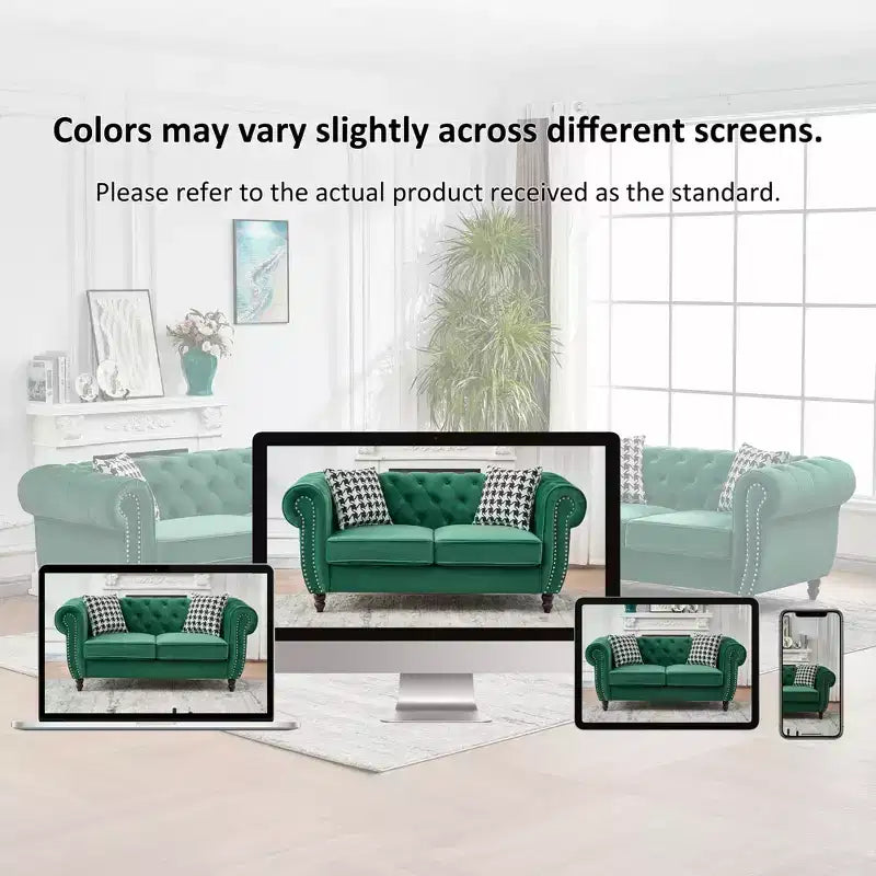 GDFStudio Jenifer Chesterfield Velvet Upholstered Sofa with Roll Armrest and Nailhead