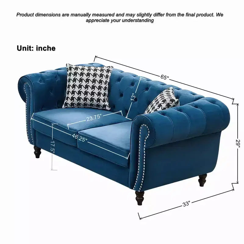 GDFStudio Jenifer Chesterfield Velvet Upholstered Sofa with Roll Armrest and Nailhead