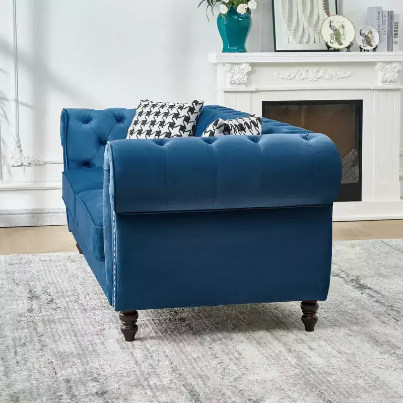 GDFStudio Jenifer Chesterfield Velvet Upholstered Sofa with Roll Armrest and Nailhead