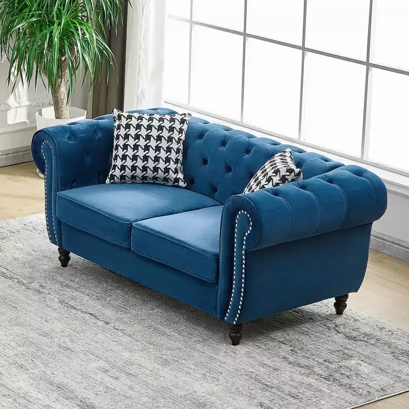 GDFStudio Jenifer Chesterfield Velvet Upholstered Sofa with Roll Armrest and Nailhead