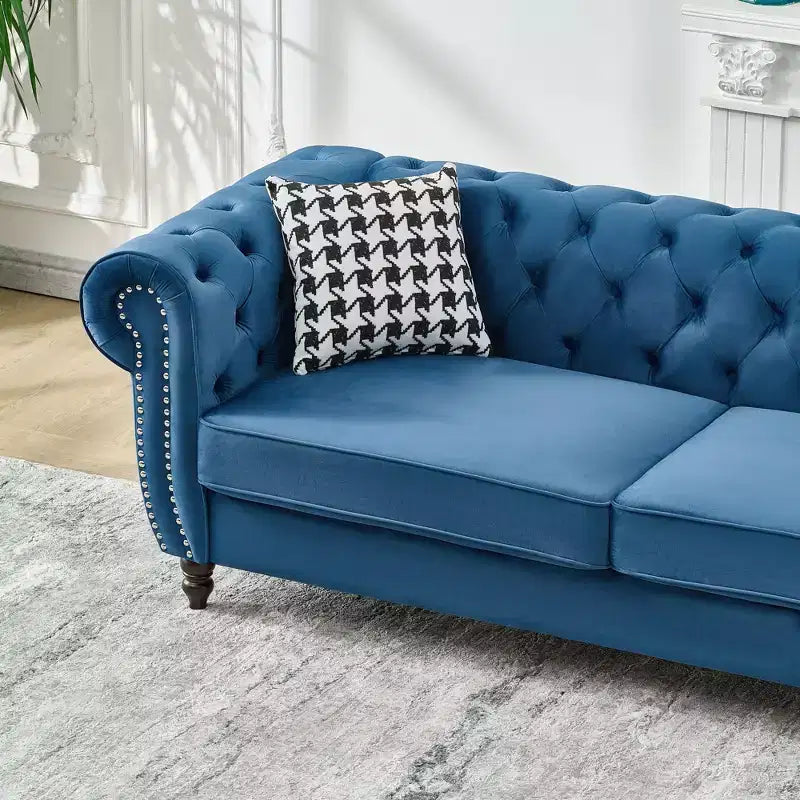 GDFStudio Jenifer Chesterfield Velvet Upholstered Sofa with Roll Armrest and Nailhead