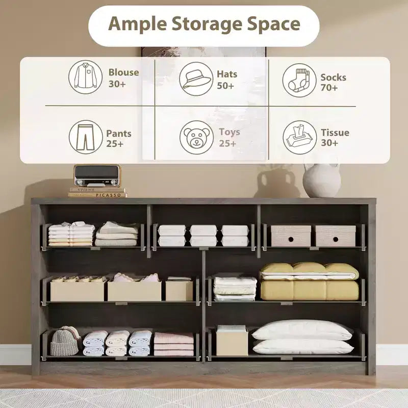 Wide Modern 7-Drawer Dresser for Bedroom, Large Wooden Chest of Drawers with Storage Organizer for Living Room, Hallway & Entryway