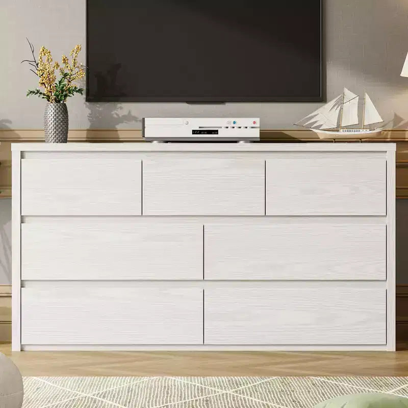 Wide Modern 7-Drawer Dresser for Bedroom, Large Wooden Chest of Drawers with Storage Organizer for Living Room, Hallway & Entryway
