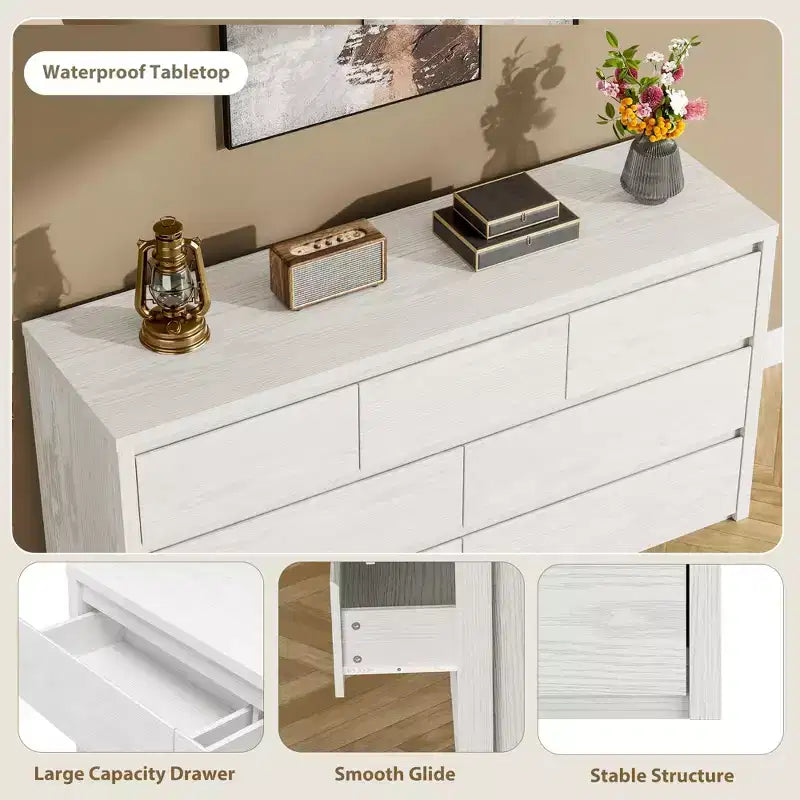 Wide Modern 7-Drawer Dresser for Bedroom, Large Wooden Chest of Drawers with Storage Organizer for Living Room, Hallway & Entryway
