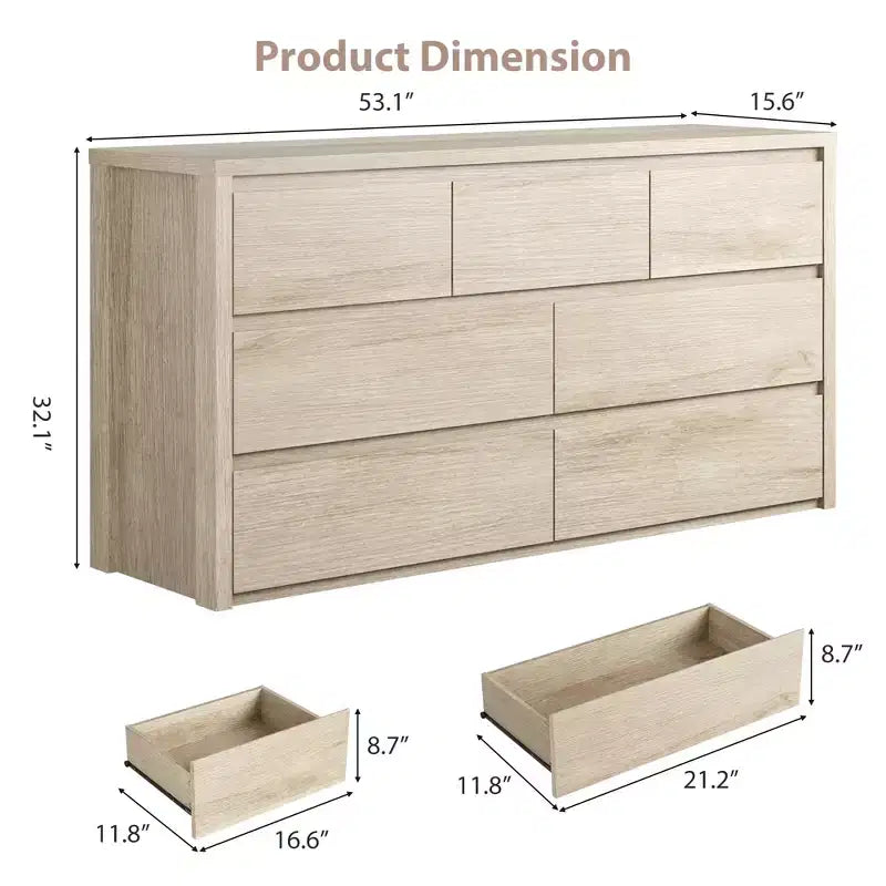 Wide Modern 7-Drawer Dresser for Bedroom, Large Wooden Chest of Drawers with Storage Organizer for Living Room, Hallway & Entryway