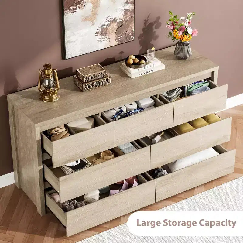Wide Modern 7-Drawer Dresser for Bedroom, Large Wooden Chest of Drawers with Storage Organizer for Living Room, Hallway & Entryway