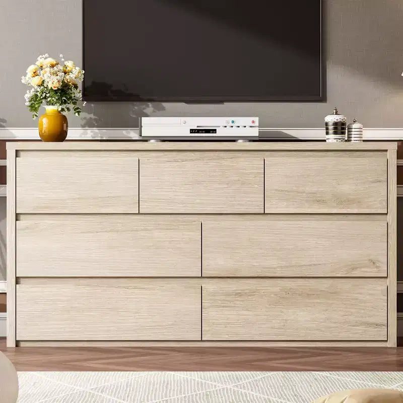 Wide Modern 7-Drawer Dresser for Bedroom, Large Wooden Chest of Drawers with Storage Organizer for Living Room, Hallway & Entryway