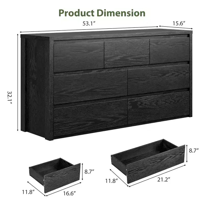 Wide Modern 7-Drawer Dresser for Bedroom, Large Wooden Chest of Drawers with Storage Organizer for Living Room, Hallway & Entryway