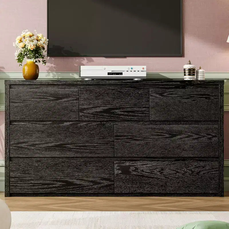Wide Modern 7-Drawer Dresser for Bedroom, Large Wooden Chest of Drawers with Storage Organizer for Living Room, Hallway & Entryway