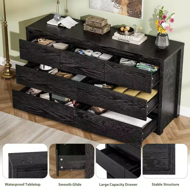 Wide Modern 7-Drawer Dresser for Bedroom, Large Wooden Chest of Drawers with Storage Organizer for Living Room, Hallway & Entryway