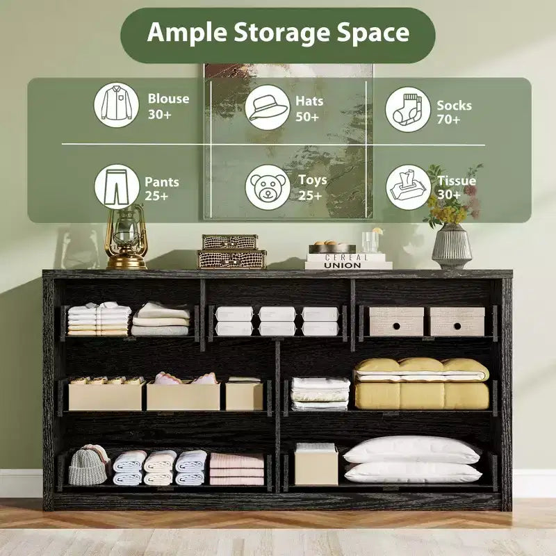 Wide Modern 7-Drawer Dresser for Bedroom, Large Wooden Chest of Drawers with Storage Organizer for Living Room, Hallway & Entryway