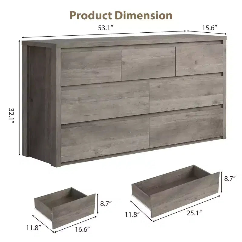 Wide Modern 7-Drawer Dresser for Bedroom, Large Wooden Chest of Drawers with Storage Organizer for Living Room, Hallway & Entryway