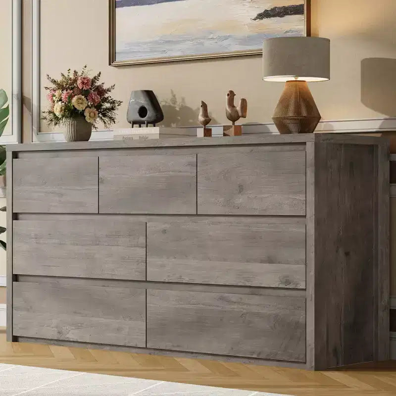Wide Modern 7-Drawer Dresser for Bedroom, Large Wooden Chest of Drawers with Storage Organizer for Living Room, Hallway & Entryway