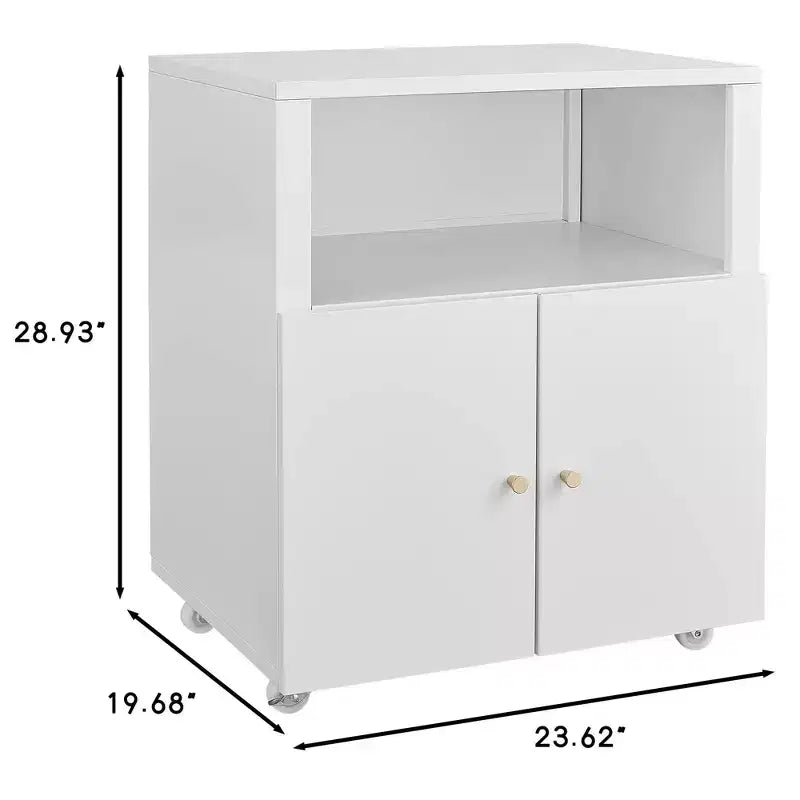 COZONY Metal Printer Cabinet with Wheels and Storage Shelf, 28.9 Rolling Printer Stand with Cabinet Storage for Home Office, White