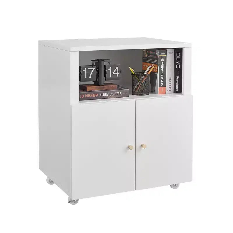 COZONY Metal Printer Cabinet with Wheels and Storage Shelf, 28.9 Rolling Printer Stand with Cabinet Storage for Home Office, White