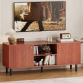 55 Fluted TV Stand, 2 Doors, Adjustable Shelves, Mid Century Modern Entertainment Center, for Bedroom, Living Room
