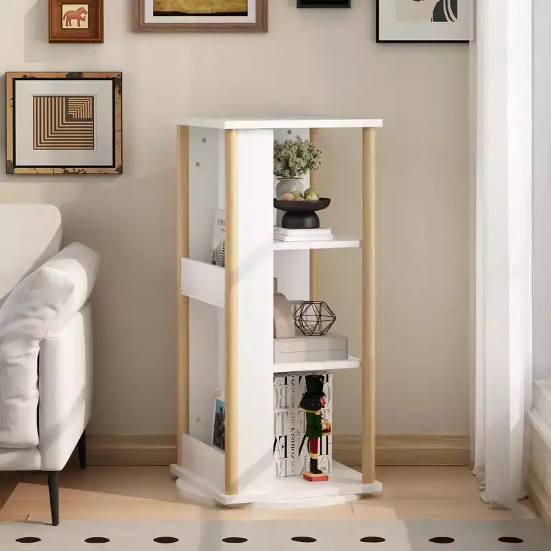 360 Rotating Kids Bookshelf with Chalkboard, 3-Tier Wooden Revolving Bookcase and Toy Storage Organizer for Nursery & Playroom