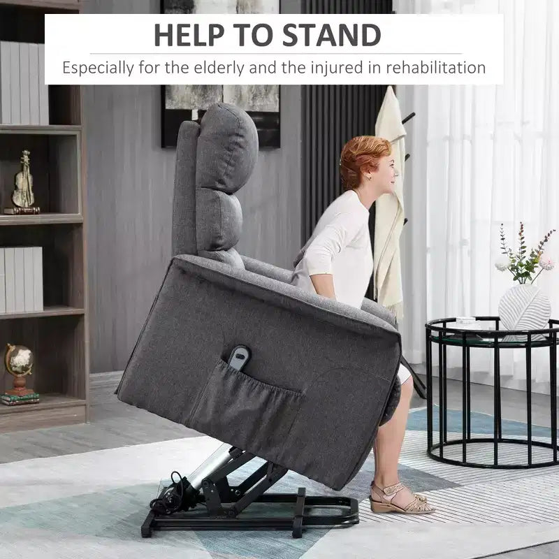 Power Lift Assist Recliner Chair for Elderly with Remote Control, Linen Fabric Upholstery