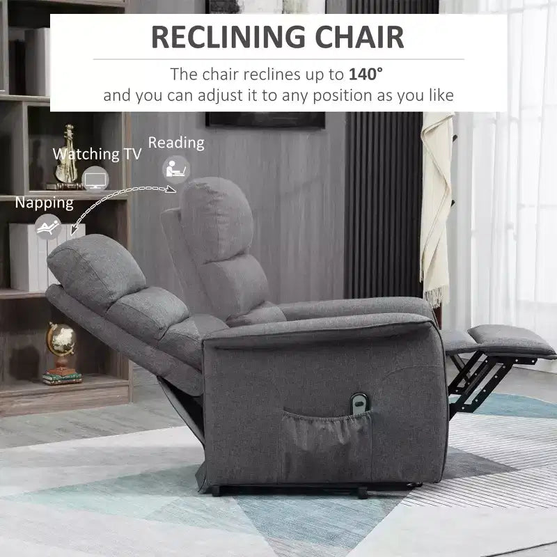 Power Lift Assist Recliner Chair for Elderly with Remote Control, Linen Fabric Upholstery
