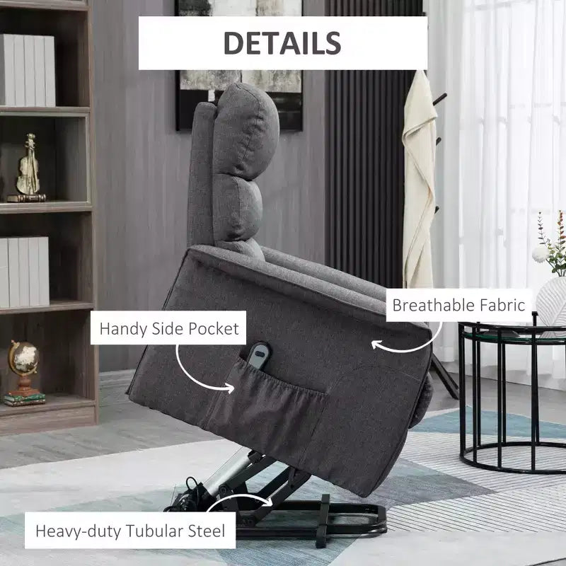 Power Lift Assist Recliner Chair for Elderly with Remote Control, Linen Fabric Upholstery