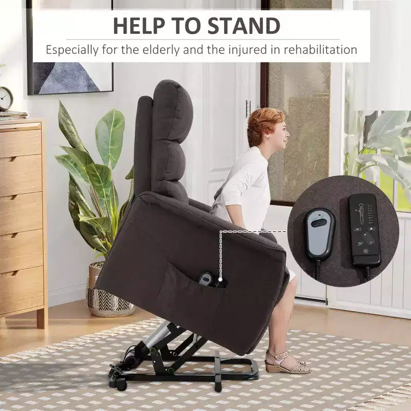Power Lift Assist Recliner Chair for Elderly with Remote Control, Linen Fabric Upholstery