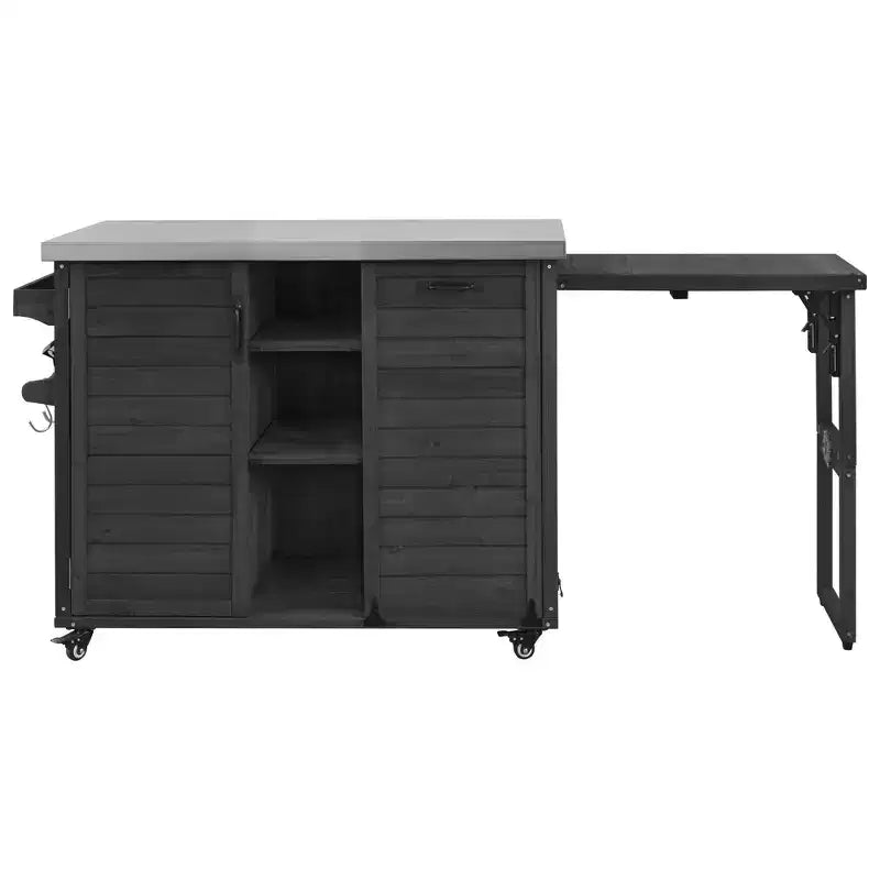 FAMYYT 78.3-Inch Outdoor Kitchen Island with Stainless Steel Countertop, Foldable BBQ Station, and Storage Cabinets, Black