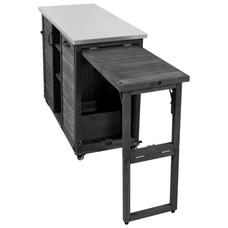FAMYYT 78.3-Inch Outdoor Kitchen Island with Stainless Steel Countertop, Foldable BBQ Station, and Storage Cabinets, Black