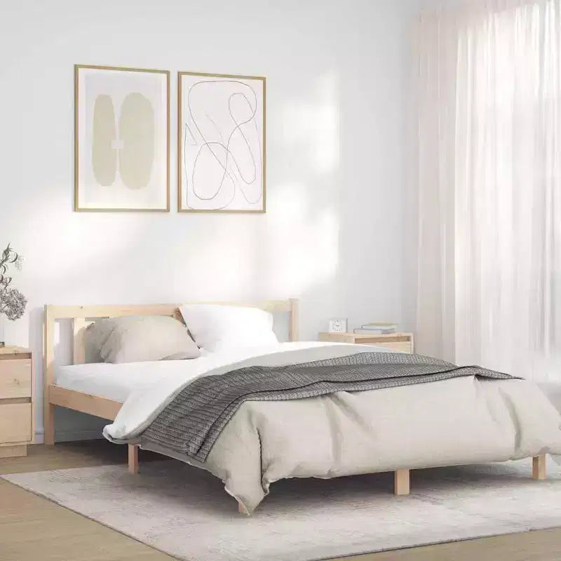 vidaXL Bed Frame Natural 53.94 x 74.80 in Solid Pine Wood