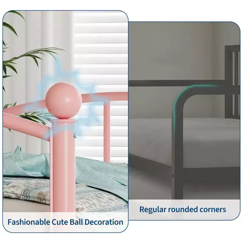Twin Daybed Sofa Bed with Steel Slat Support, Underbed Storage & Arched Headboard, Pink Metal Frame, for Bedroom/Living Room, Guest Bed