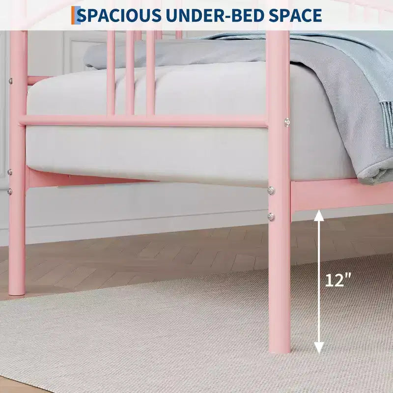 Twin Daybed Sofa Bed with Steel Slat Support, Underbed Storage & Arched Headboard, Pink Metal Frame, for Bedroom/Living Room, Guest Bed